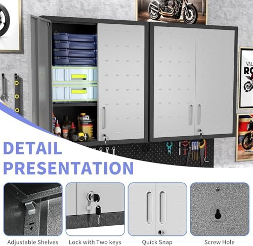 Wall-Mounted Metal Garage Storage Cabinet, Lockable Floating Tool Cabinet