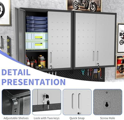Wall-Mounted Metal Garage Storage Cabinet, Lockable Floating Tool Cabinet