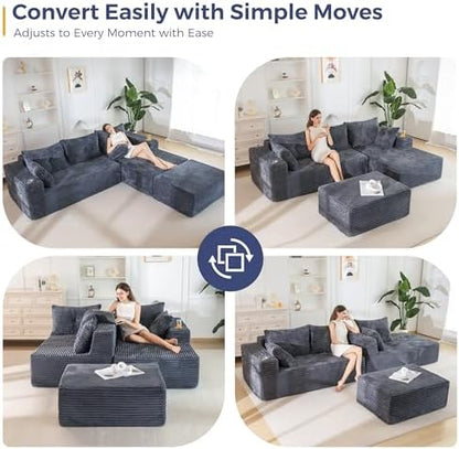 MAXYOYO 104" U-Shaped Modular Sectional Couch with Deep Seat, Modern Boneless Couch for Living Room, Sofa in A Box, No Assembly Required, Dark Grey