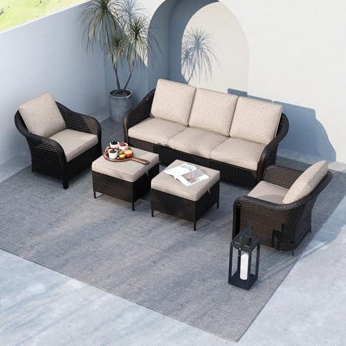 5 Piece Patio Furniture Set, Wicker Outdoor Conversation Set