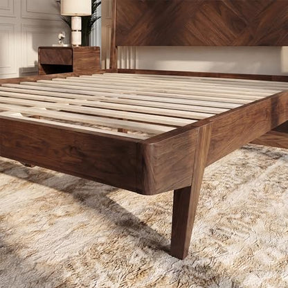Gazelle Solid Acacia Wood King Size Bed Frame with Headboard, Walnut Finish