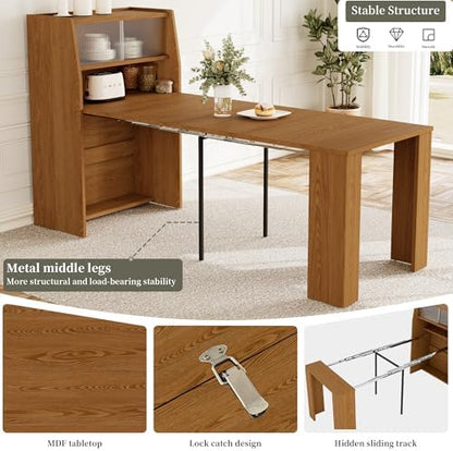 86.6" Extendable Kitchen Table Set for 6, Storage Cabinet