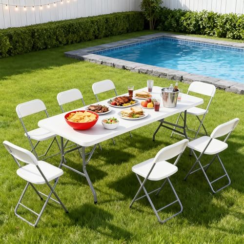BestOffice | 6FT Folding Table | White | Portable Plastic Table