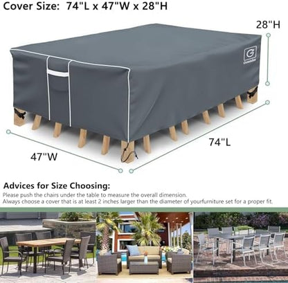 Patio Furniture Cover for Patio Table and Chair Set, 74" L x 47" W x 28" H, Grey