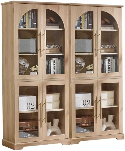 Joaxswe 68" Tall Bookcase with 4 Glass Doors, Farmhouse Bookshelf Set of 2