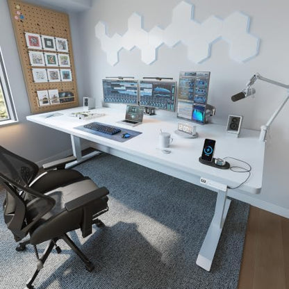 FEZIBO 63 x 37 Inch Large Electric Standing Desk 1" Thick Desktop, White