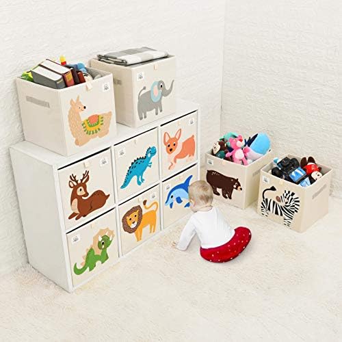 13 Inch Animal Cube Storage Bins, Foldable Fabric Kids Toy Box & Toy Chest