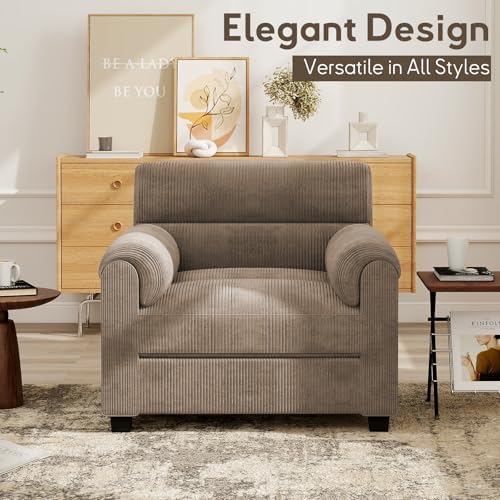 Bonzy Home Modern Accent Chair, Living Room Reading Chair, Corduroy, Brown