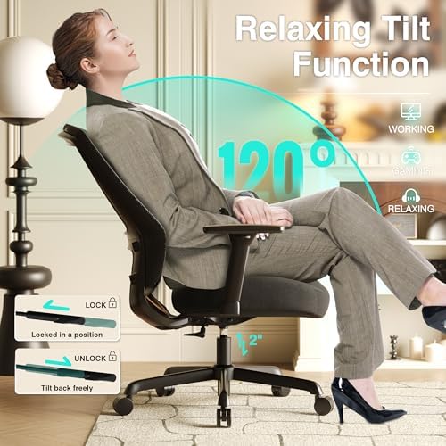 ELABEST Ergonomic Mesh Office Chair,Comfy Computer Desk Chair- BIFMA 5.1 Certified Commercial Swivel Task Chair for Home Office-Adjustable Lumbar Support & Armrests,Tilt Function,Wide Seat(Noir Black)