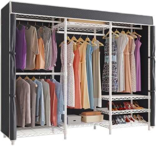 VIPEK V5C Bedroom Armoires Portable Closet Clothing Rack, White Metal with Black Cover, Adjustable Custom Freestanding Wardrobe Heavy Duty Covered, Max Load 890LBS