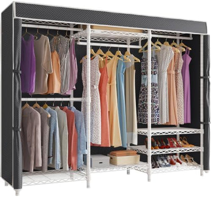 VIPEK V5C Bedroom Armoires Portable Closet Clothing Rack, White Metal with Black Cover, Adjustable Custom Freestanding Wardrobe Heavy Duty Covered, Max Load 890LBS