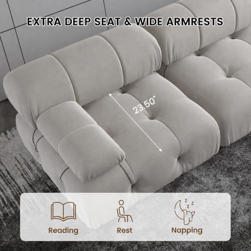 104" Convertible Modular Sectional Sofa, L-Shaped Velvet Sectional Couch with Chaise Ottoman, Minimalist Modern Sofas for Living Room Bedroom Office Apartment (Beige)