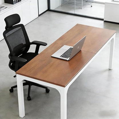 Practical Computer Desk,Rectangle Conference Table,Executive Desk(Only Table) (Brown+White + MDF+Iron)