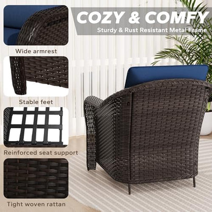 7 Piece Patio Furniture Set, Wicker Outdoor Conversation Set