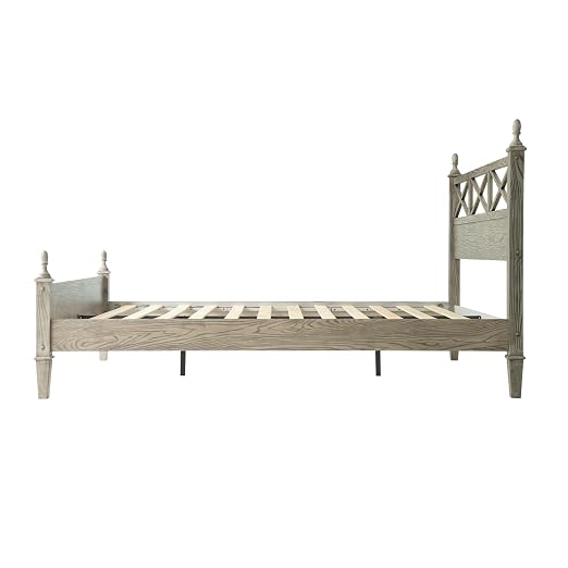 Queen Size Platform Bed Frame with Solid Wood Headboard & Footboard, Metal Legs, 12 Durable Slatted Base, No Box Spring Needed, Easy Assembly, Noise-Free & Anti-Slip, Weathered Gray Oak Finish RIQ-34