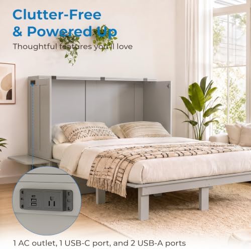 Mjkone Queen Murphy Bed with Desk and Mattress, Dark Grey