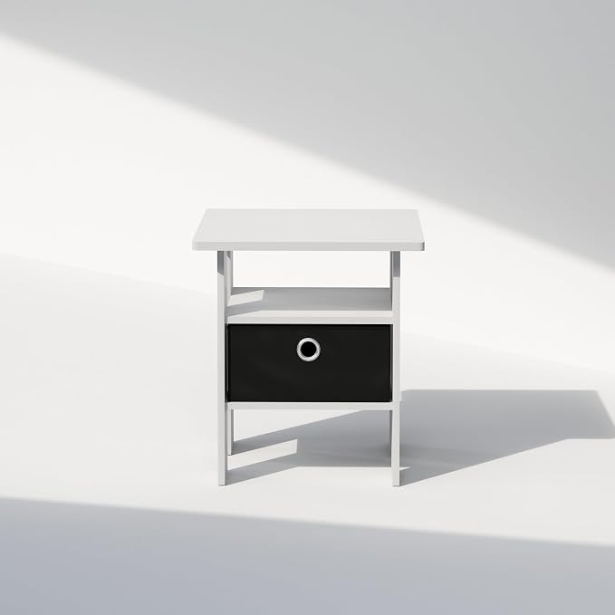 Furinno TIDUR Night Stand, Open Shelf Design Nightstand with Storage Bin, Bedside Table, End Table, Side Table, for Bedroom, Closet, Dorm, White