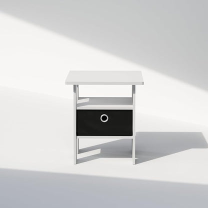 Furinno TIDUR Night Stand, Open Shelf Design Nightstand with Storage Bin, Bedside Table, End Table, Side Table, for Bedroom, Closet, Dorm, White