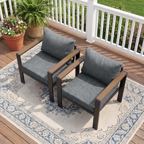 Patio Furniture Set Outdoor Aluminum Conversation 2Pcs Armchair Light Gray