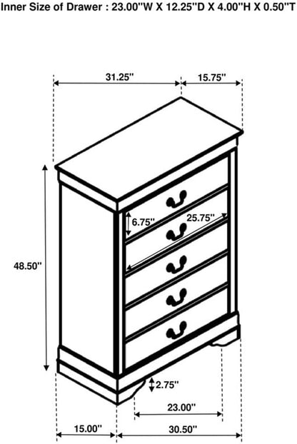 Pemberly Row 5 Piece Eastern King Bedroom Set, Solid and Engineered Wood, White Finish, Includes Bed, Nightstand, Dresser, Chest, Mirror, Transitional Design with Storage, Complete Bedroom Furniture