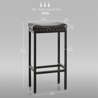 Forteek Counter Height Bar Stools, 30 Inch, Industrial Vintage Bar Stool with Nailhead, Faux Leather Barstool with Footrest, Saddle Stool for Kitchen Island, Dining Room, Easy Assembly
