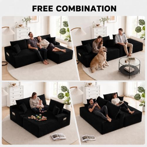 96 inch Boneless Couch, Modular L-Shaped Cloud Sectional Sofa, White
