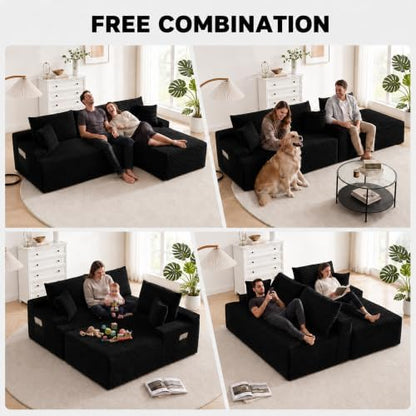 96 inch Boneless Couch, Modular L-Shaped Cloud Sectional Sofa, White