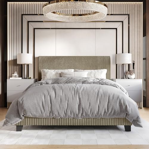 Full Corduroy Velvet Upholstered Bed, Gold