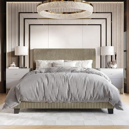 Full Corduroy Velvet Upholstered Bed, Gold