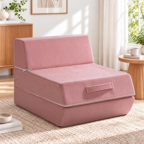 Trenda 16.75 lbs Folding Convertible Sleeper Chair for Small Spaces, Pink