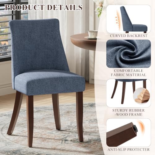 COLAMY Upholstered Dining Chairs Set of 6, Mid Century Modern Kitchen Chairs with Back, Farmhouse Fabric Side Dining Room Chairs with Wood Legs for Dining Room Restaurant, Blue