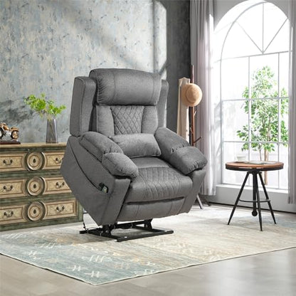 Oversized Recliner Chair for Big Man Lay Flat 180°, 28 Inch Extra Wide Power Lift Recliner with Heat Massage, Dual Motor, Flip Arm Storage Cup Holder for Elderly