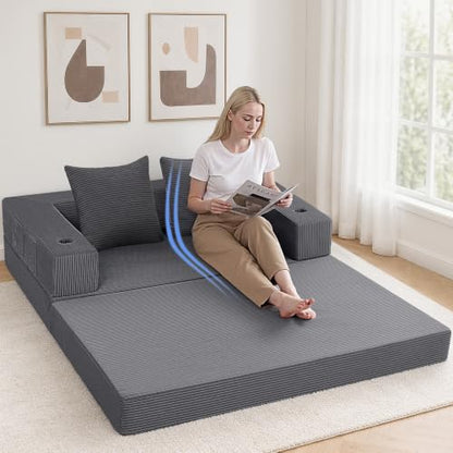 COMAX Boneless Futon Sofa Bed, 59" Small Low-Profile Floor Couch, Grey