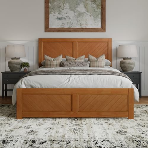 AFI, Berkshire Queen Solid Wood Low Profile Platform Bed with Matching Footboard, Light Toffee