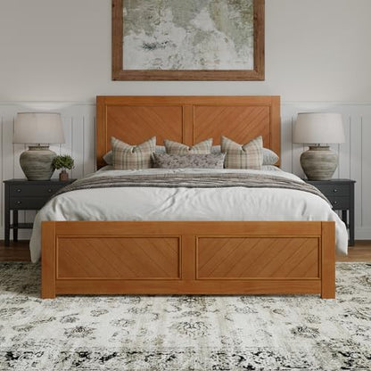 AFI, Berkshire Queen Solid Wood Low Profile Platform Bed with Matching Footboard, Light Toffee