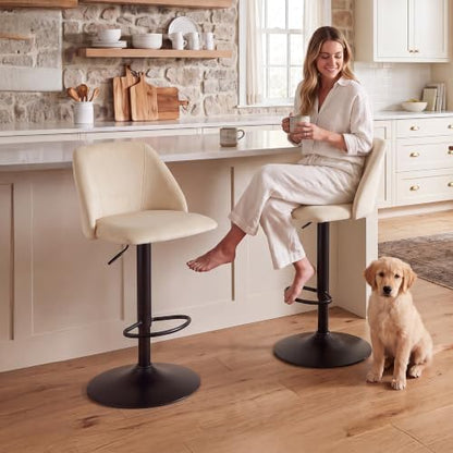 COLAMY Adjustable Upholstered Bar Stools Set of 6,360° Swivel Counter Height Chairs with Soft Cushioned Seat & Stable Metal Base for Kitchen Island,250 LBS Capacity,Easy Assembly,Beige