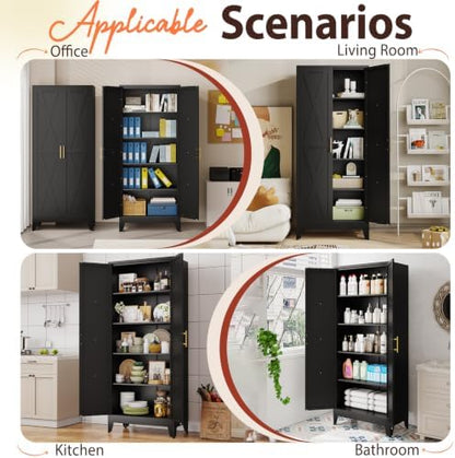 PAOFIN 71" H Tall Kitchen Storage Cabinet with Doors