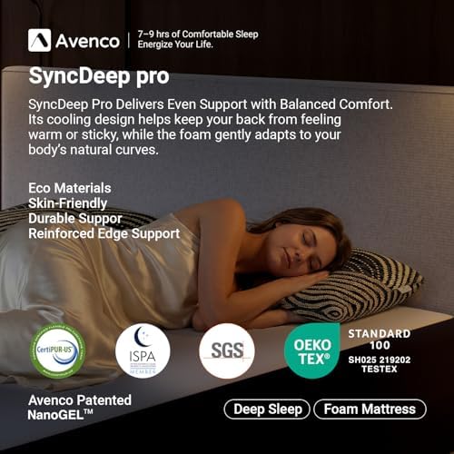 Avenco SyncDeep 12 Inch King Mattress for Deep Sleep, Memory Foam Mattress