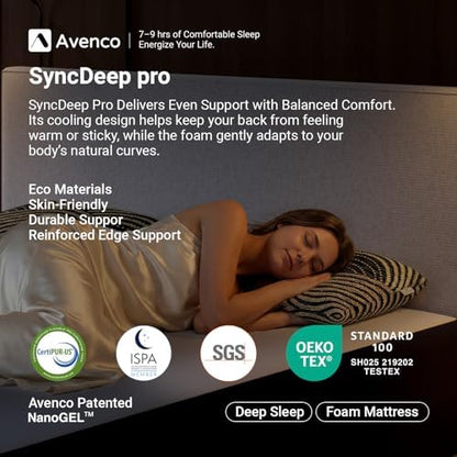 Avenco SyncDeep 12 Inch King Mattress for Deep Sleep, Memory Foam Mattress
