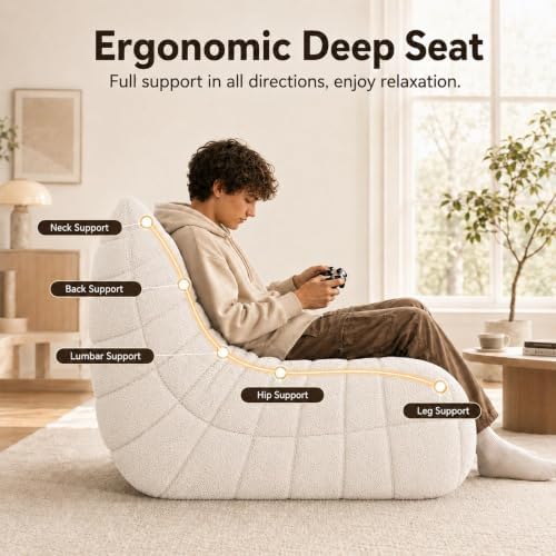 Loveseat Bean Bag Chair for Adults, Comfy Beanbag with Memory Foam