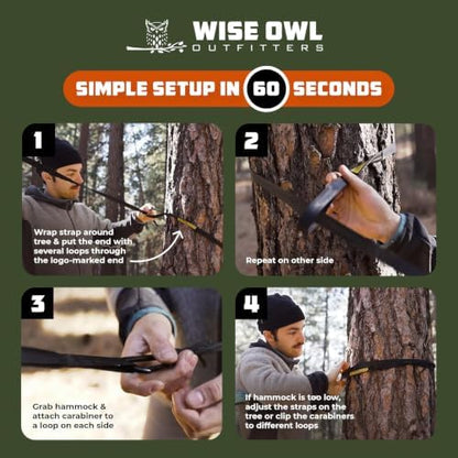 Wise Owl Outfitters Camping Hammock – 500lbs Portable Hammock with Tree Straps - Travel, Backpacking, Hiking, Outdoors Camping Gear - Double