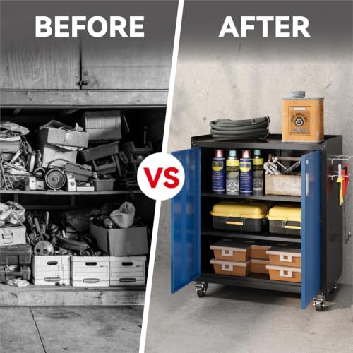 COFaR Blue & Black Mobile Workshop Storage Cabinet, Lockable Metal
