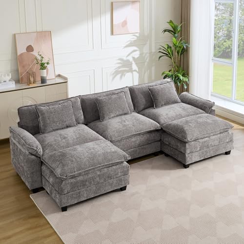 IPKIG 117" Modular Sectional Cloud Couch, Modern U-Shaped Sofa with Ottoman