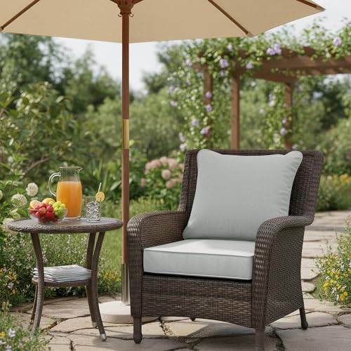 Patio Cushions for Outdoor Furniture, Faux Linen Water Resistant Backrest and Seat Cushion Set with Non-Slip Bottom, Straps, Removable Cover, 19 x 19 Inch, Light Grey