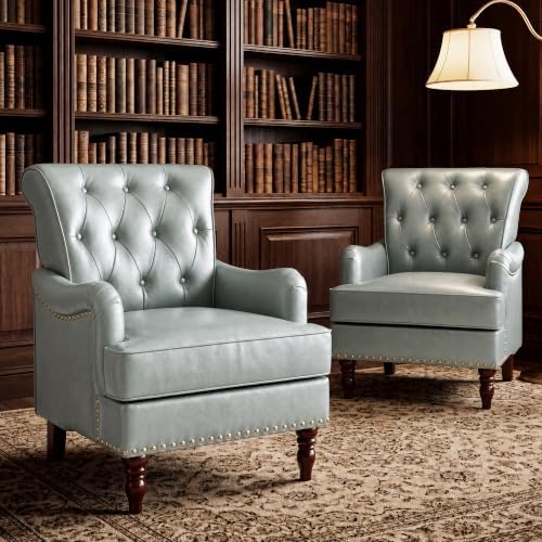 Faux Leather Living Room Chairs (Set of 2) with Rivet Trim
