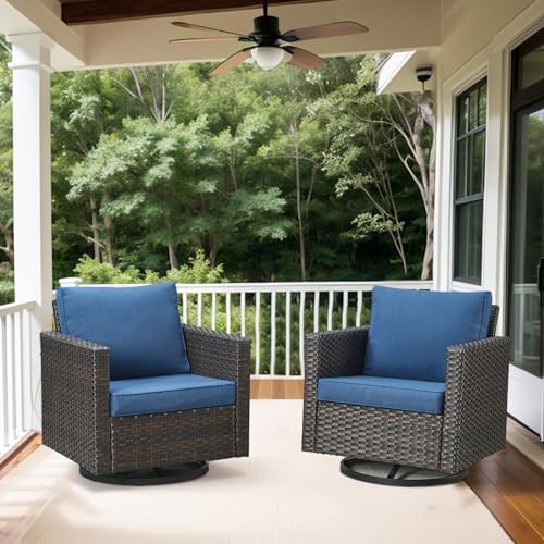 Belord Wicker Chairs Outdoor Bistro Set Oversize Patio Swivel Rocker, Rattan Outdoor Seating Set of 2 Swivel Glider Chairs Wicker Furniture for Porch Deck Backyard with Water-Resistant Cushion Brown
