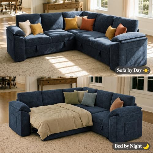 Modular Sectional Sleeper Sofa with Pull Out Bed, L Shaped Couch