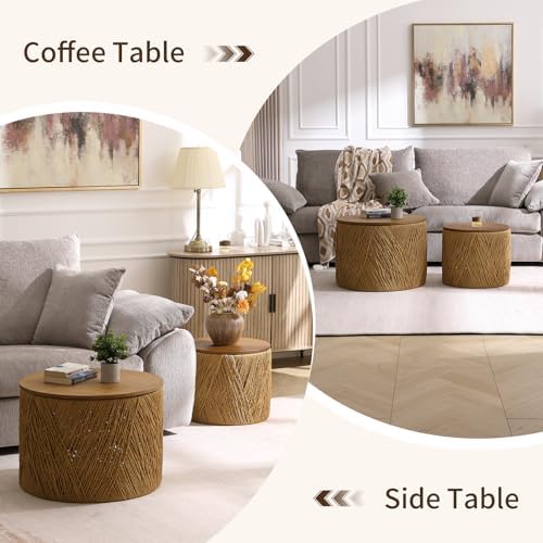 23.75" Round Wooden Nesting Coffee Table Set of 2, Walnut