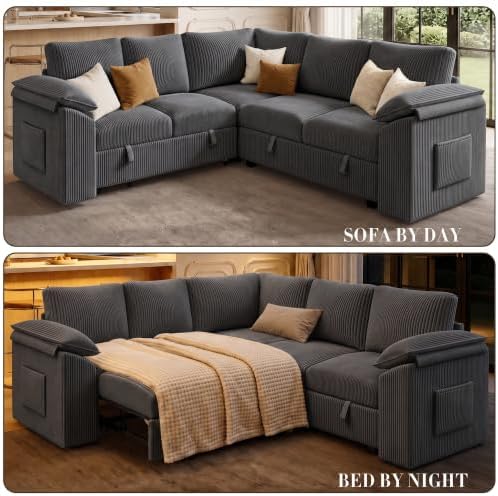 Modular Sectional Sofa with Pull Out Bed, L Shaped Sectional Couches