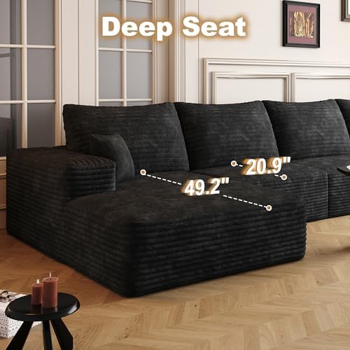 96" Sectional Couches for Living Room Cloud Couch Sofa with L-Shape Upholstered Boneless Couchs Modern Modular Sectional Couch with Chaise (Black, 136.1" U Shape with Left Facing Chaise)